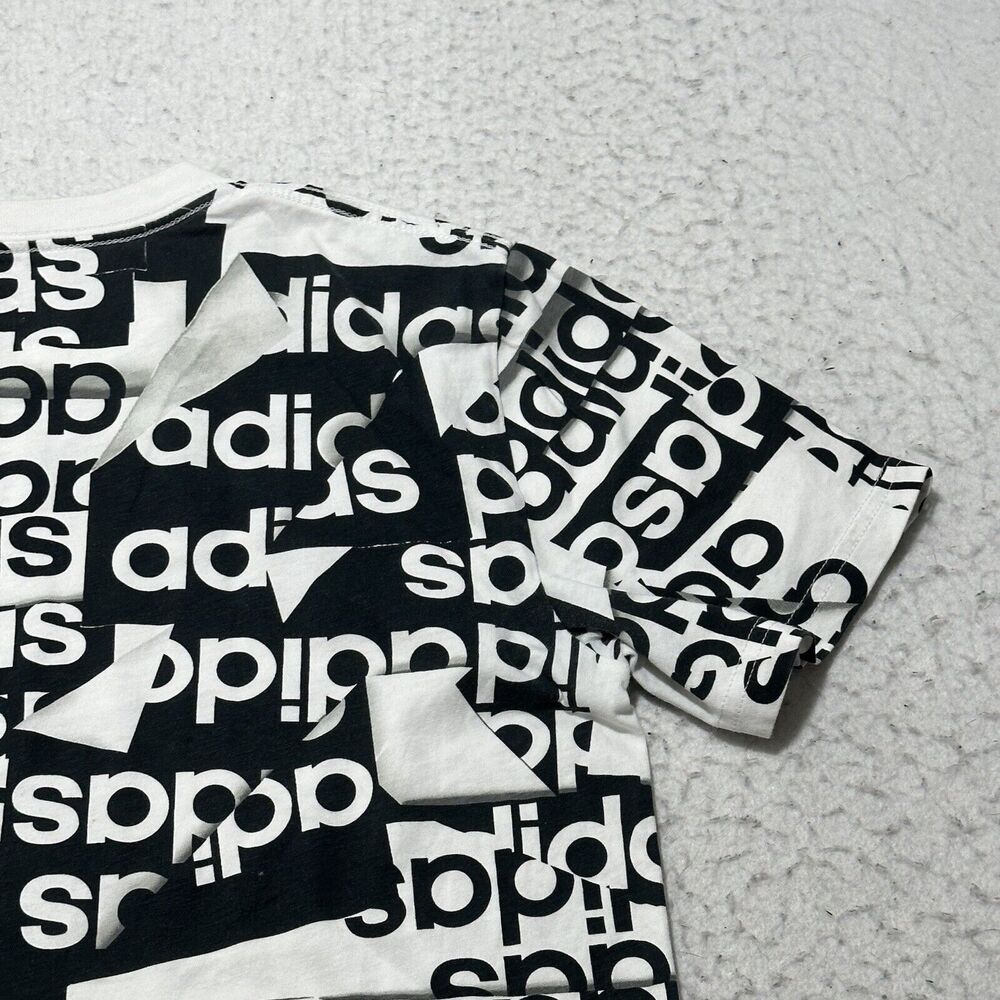 Adidas Boy's Large (14/16) Black White Logo Short Sleeve Athletic T Shirt - Picture 11 of 15